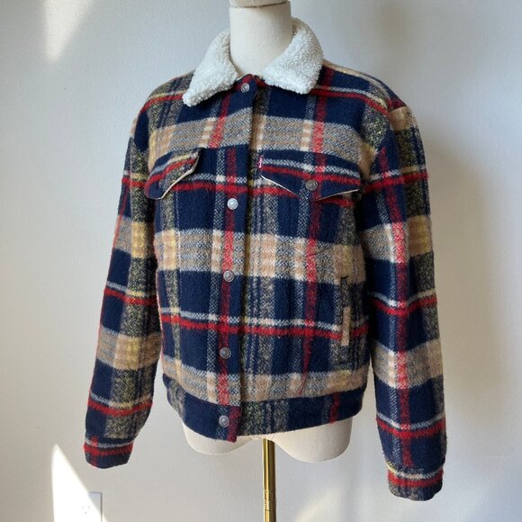 Levi's Premium Wool Trucker Jacket Multi-color Plaid - Picture 5 of 15
